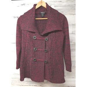 Style & Co Cardigan Sweater Womens Medium Red Black Double Breasted Cable Knit‎